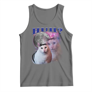 Funny Cat Emotion Meme Tank Top Huh Silly Sarcasm TS02 Black Heather Print Your Wear