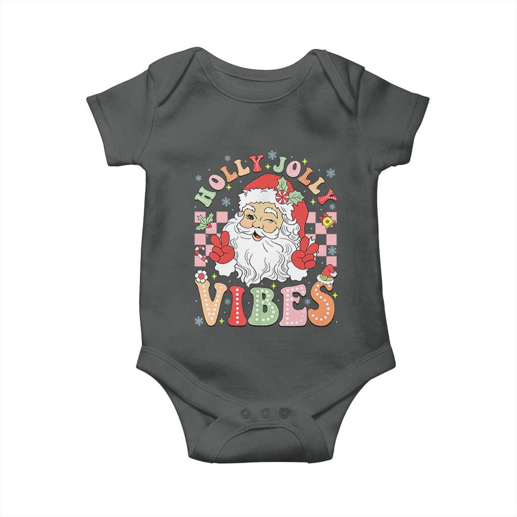 Retro Santa Christmas Baby Onesie Groovy Cute Santa Claus Christmas Vibes Xmas TS02 Dark Heather Print Your Wear