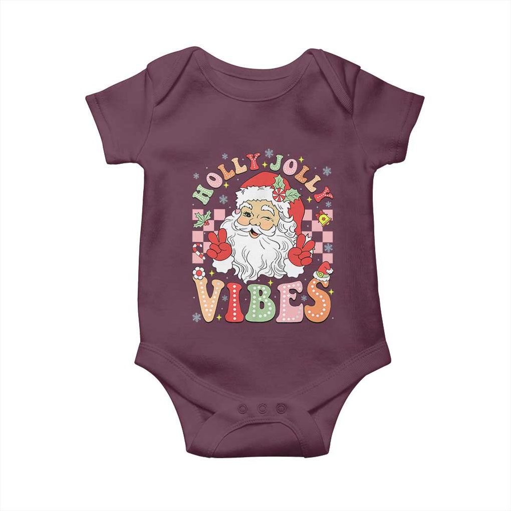 Retro Santa Christmas Baby Onesie Groovy Cute Santa Claus Christmas Vibes Xmas TS02 Maroon Print Your Wear