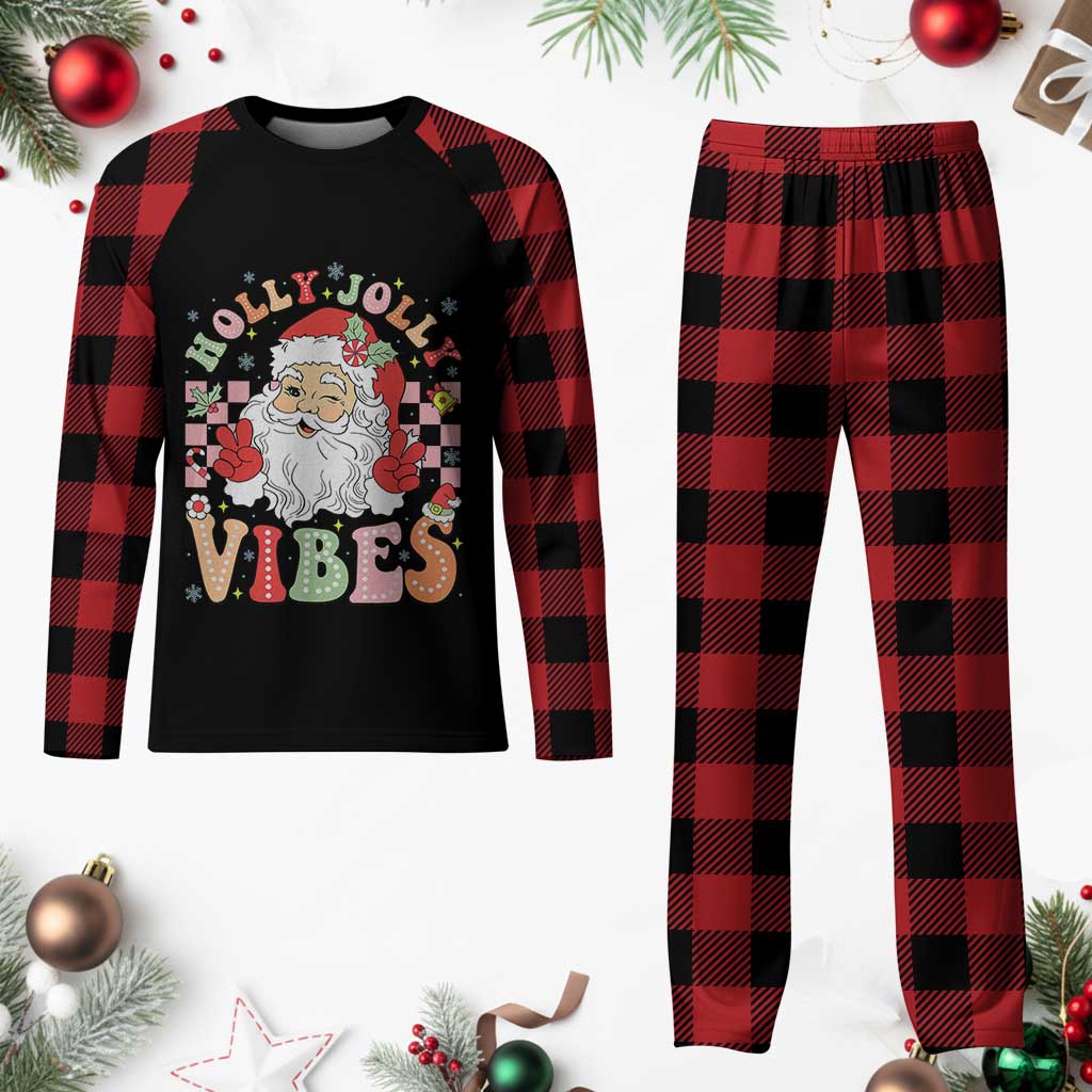 Retro Santa Christmas Plaid Pajama Set Groovy Cute Santa Claus Christmas Vibes Xmas TS02 Buffalo Plaid Print Your Wear