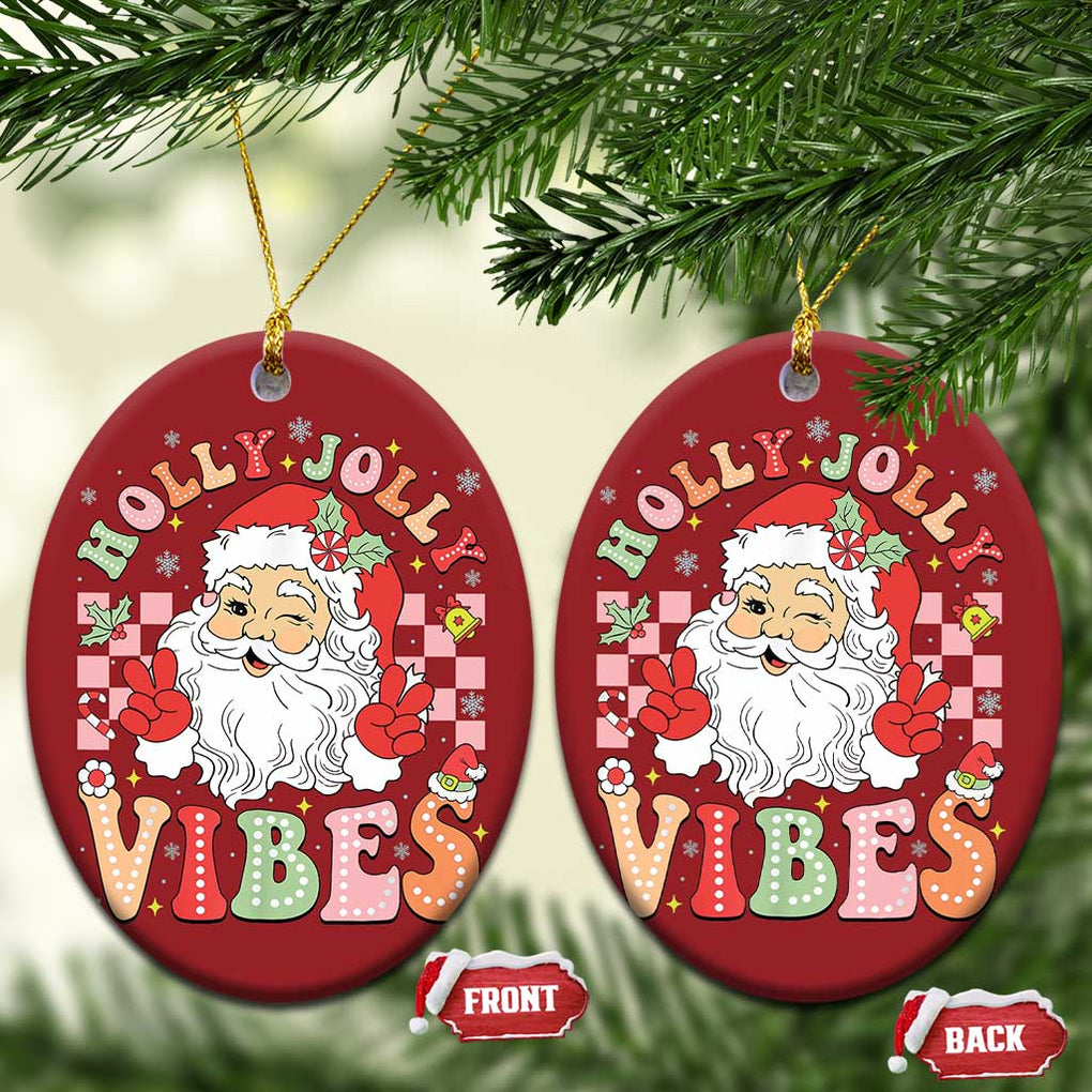 Retro Santa Xmas Christmas Ornament Groovy Cute Santa Claus Christmas Vibes Xmas TS02 Oval Red Print Your Wear
