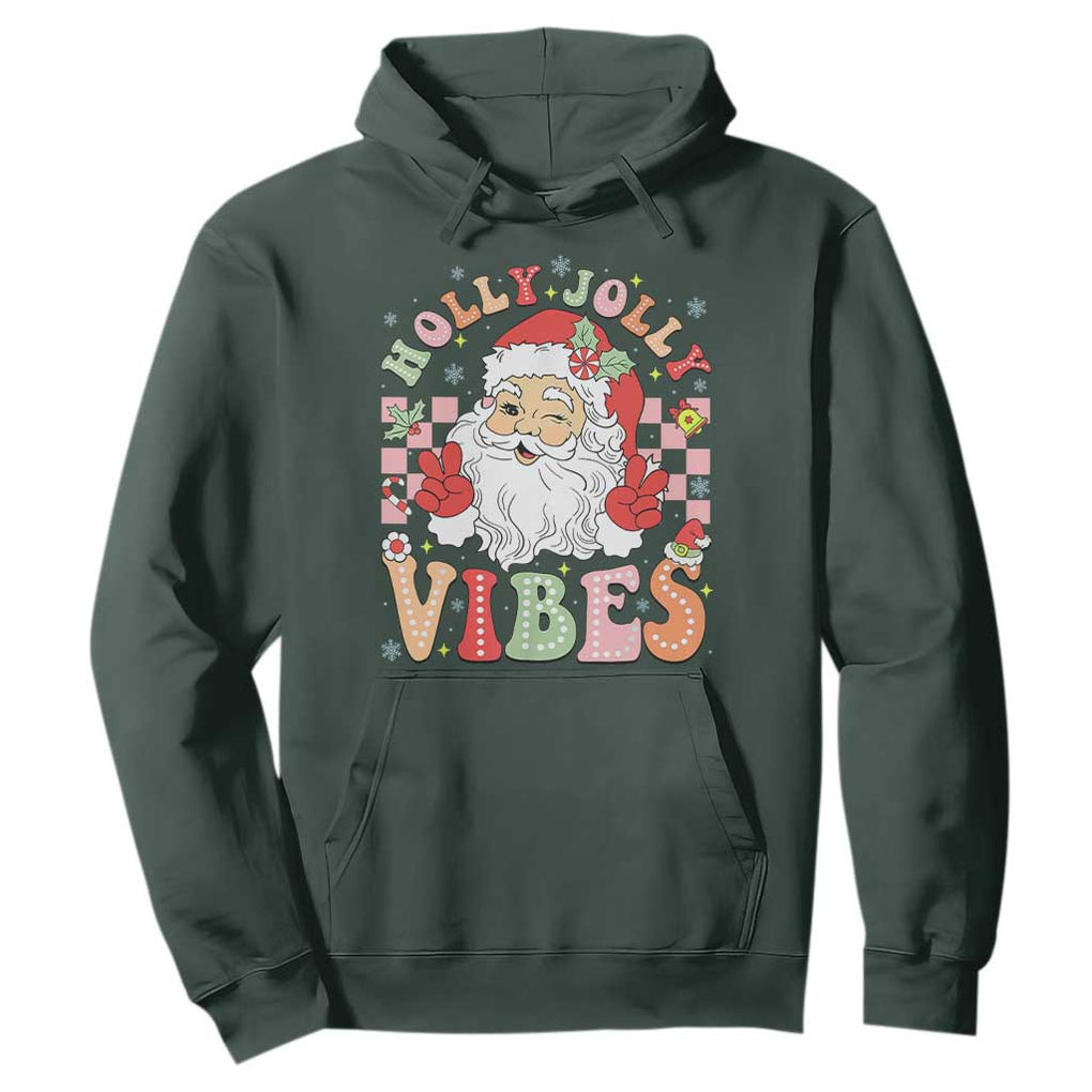 Retro Santa Christmas Hoodie Groovy Cute Santa Claus Christmas Vibes Xmas TS02 Dark Forest Green Print Your Wear