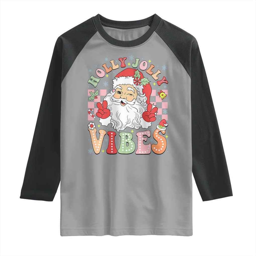 Retro Santa Christmas Raglan Shirt Groovy Cute Santa Claus Christmas Vibes Xmas TS02 Sport Gray Black Print Your Wear