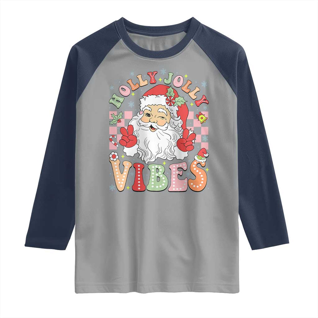 Retro Santa Christmas Raglan Shirt Groovy Cute Santa Claus Christmas Vibes Xmas TS02 Sport Gray Navy Print Your Wear