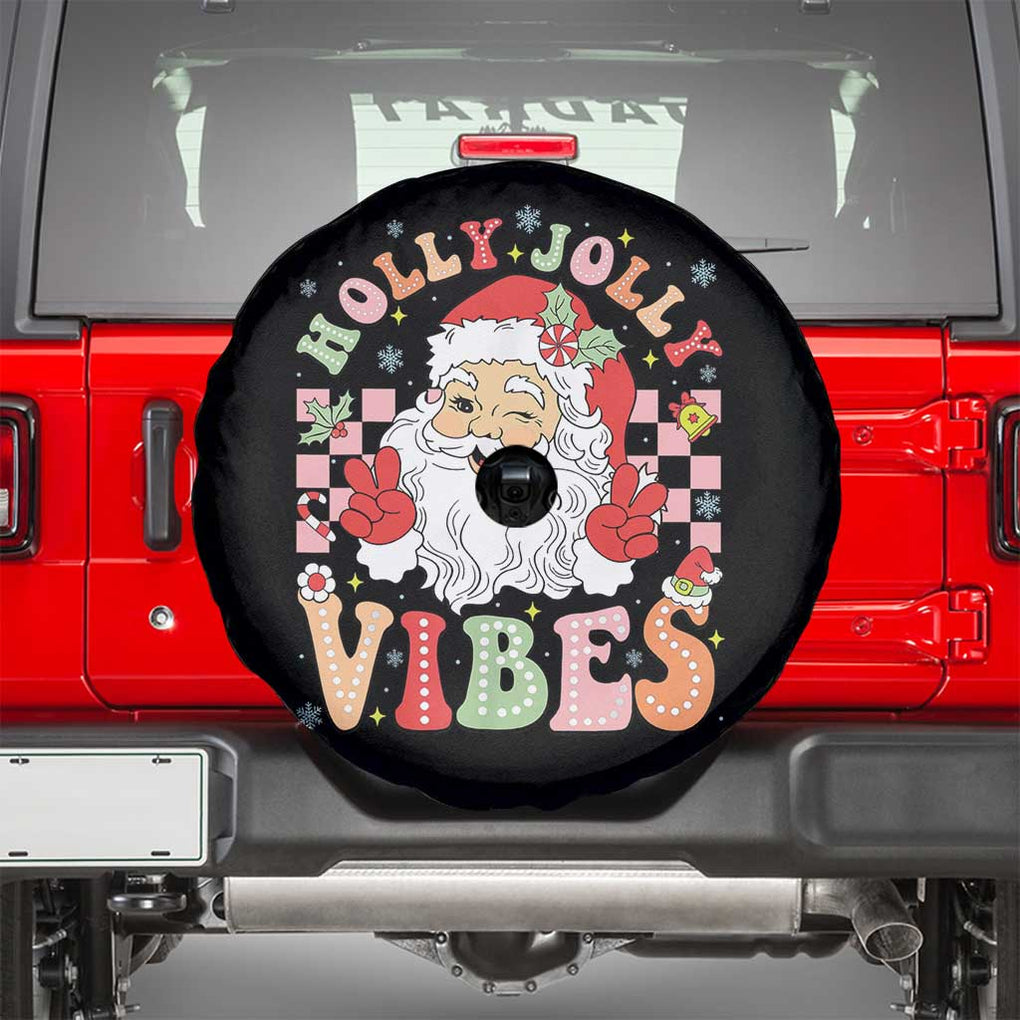 Retro Santa Christmas Spare Tire Cover Groovy Cute Santa Claus Christmas Vibes Xmas TS02 Black Print Your Wear