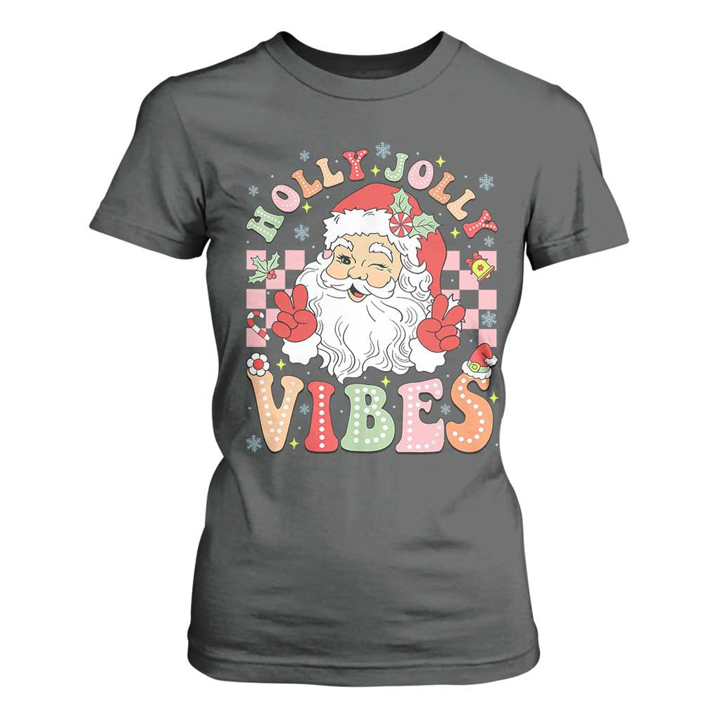 Retro Santa Christmas T Shirt For Women Groovy Cute Santa Claus Christmas Vibes Xmas TS02 Dark Heather Print Your Wear