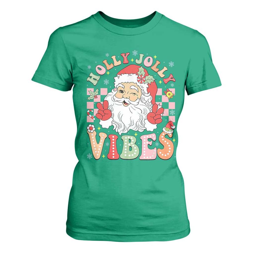 Retro Santa Christmas T Shirt For Women Groovy Cute Santa Claus Christmas Vibes Xmas TS02 Irish Green Print Your Wear