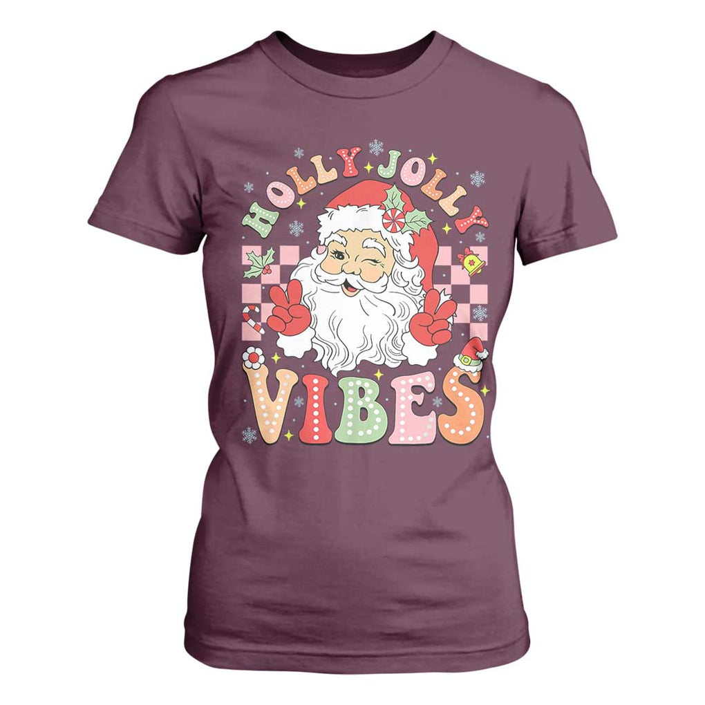 Retro Santa Christmas T Shirt For Women Groovy Cute Santa Claus Christmas Vibes Xmas TS02 Maroon Print Your Wear
