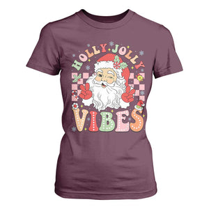 Retro Santa Christmas T Shirt For Women Groovy Cute Santa Claus Christmas Vibes Xmas TS02 Maroon Print Your Wear