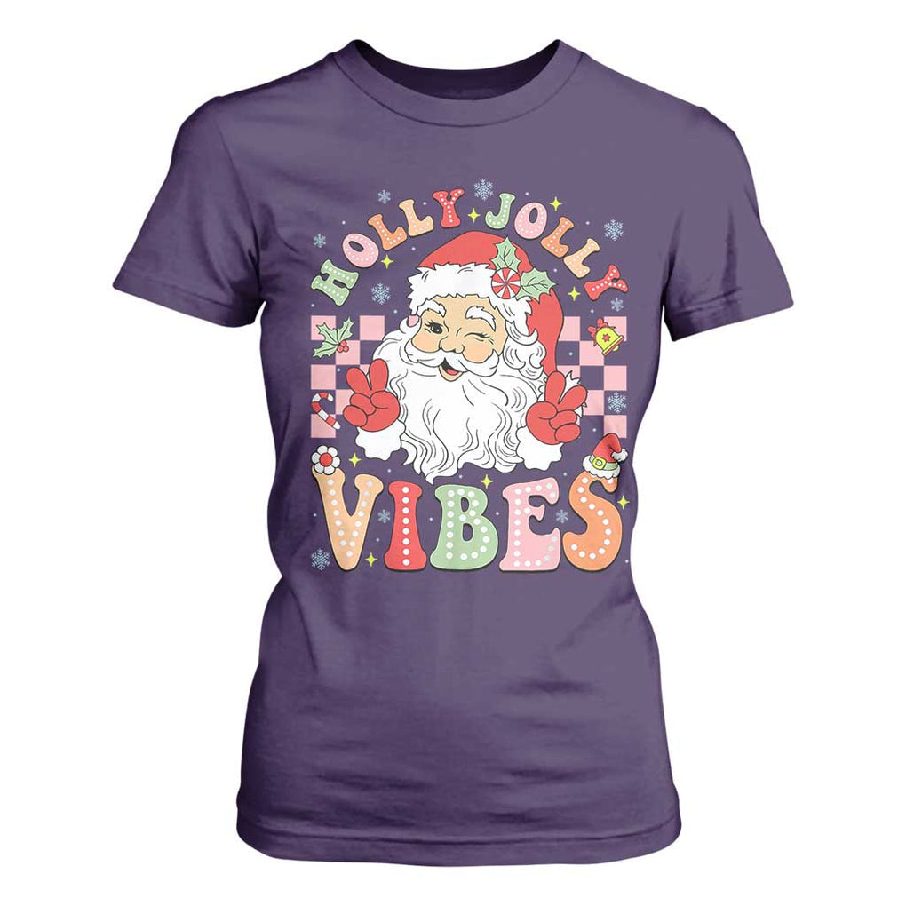Retro Santa Christmas T Shirt For Women Groovy Cute Santa Claus Christmas Vibes Xmas TS02 Purple Print Your Wear