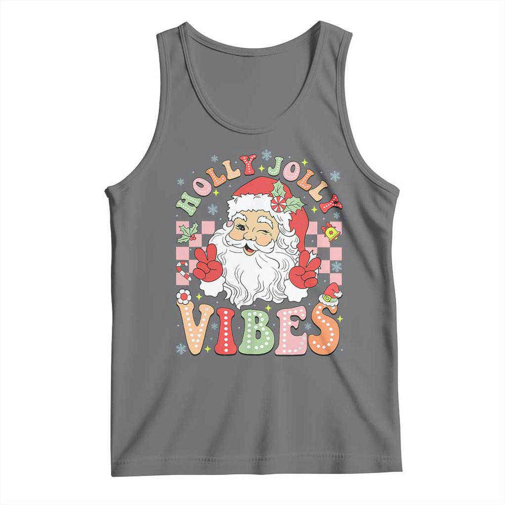 Retro Santa Christmas Tank Top Groovy Cute Santa Claus Christmas Vibes Xmas TS02 Black Heather Print Your Wear