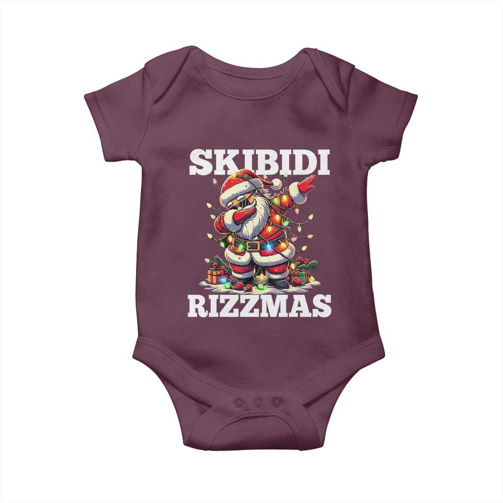 Funny Dabbing Santa Rizz Christmas Baby Onesie Skibidi Rizzmas Xmas Lights TS02 Maroon Print Your Wear