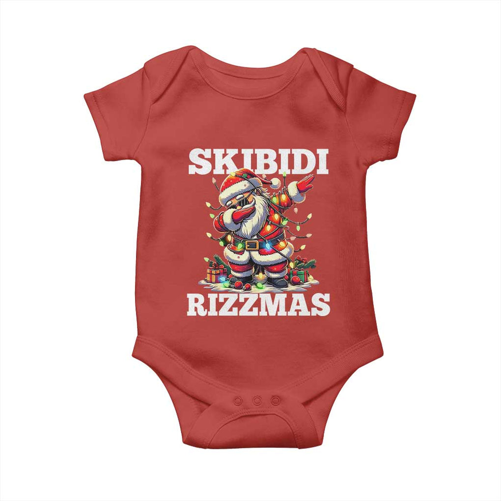 Funny Dabbing Santa Rizz Christmas Baby Onesie Skibidi Rizzmas Xmas Lights TS02 Red Print Your Wear