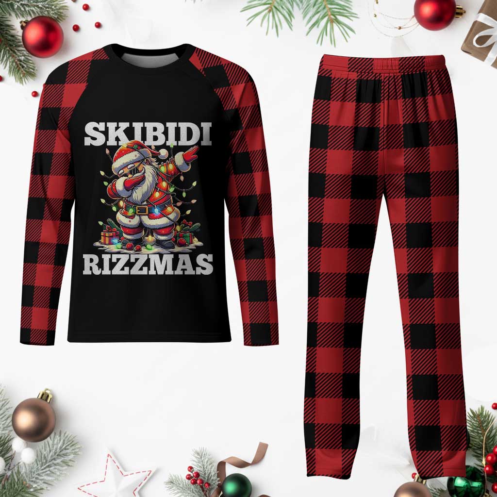 Funny Dabbing Santa Rizz Christmas Plaid Pajama Set Skibidi Rizzmas Xmas Lights TS02 Buffalo Plaid Print Your Wear