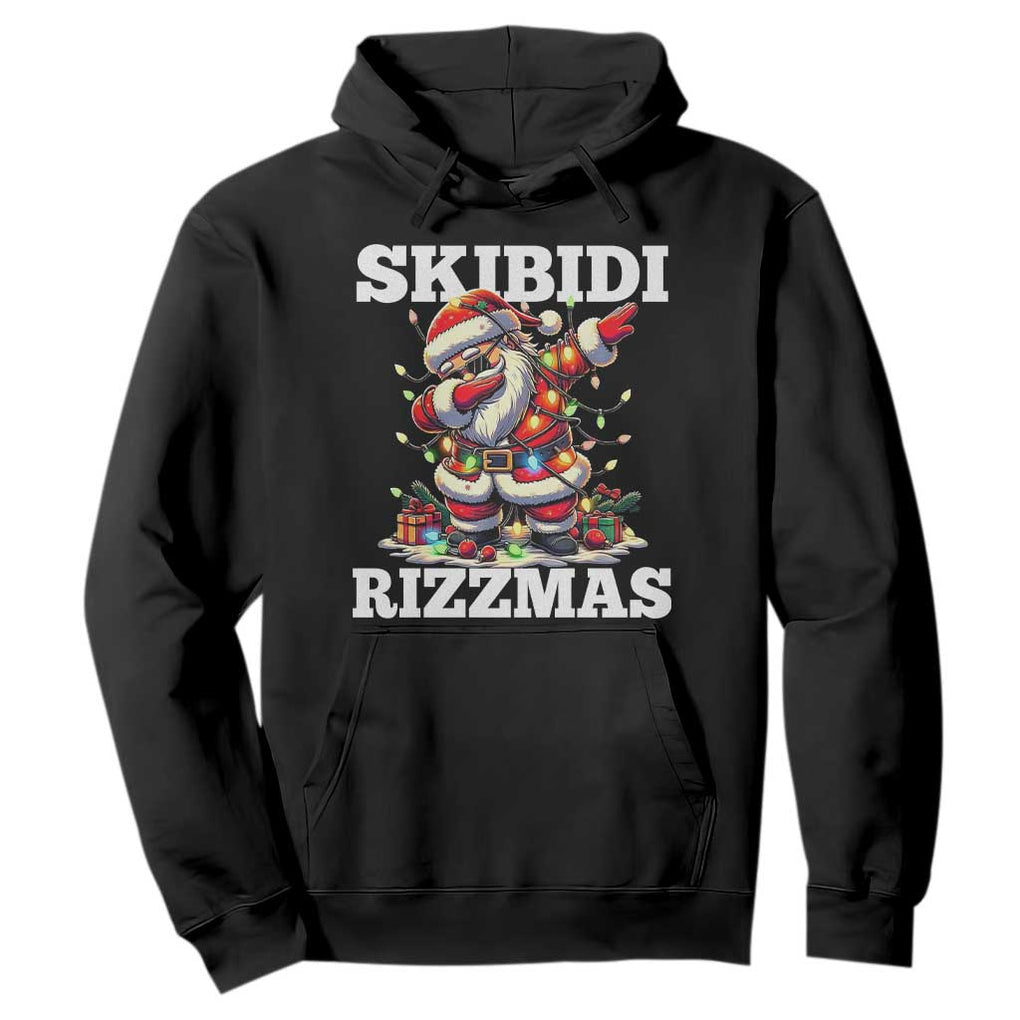 Funny Dabbing Santa Rizz Christmas Hoodie Skibidi Rizzmas Xmas Lights TS02 Black Print Your Wear
