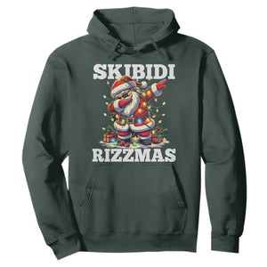 Funny Dabbing Santa Rizz Christmas Hoodie Skibidi Rizzmas Xmas Lights TS02 Dark Forest Green Print Your Wear