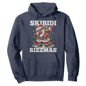 Funny Dabbing Santa Rizz Christmas Hoodie Skibidi Rizzmas Xmas Lights TS02 Navy Print Your Wear