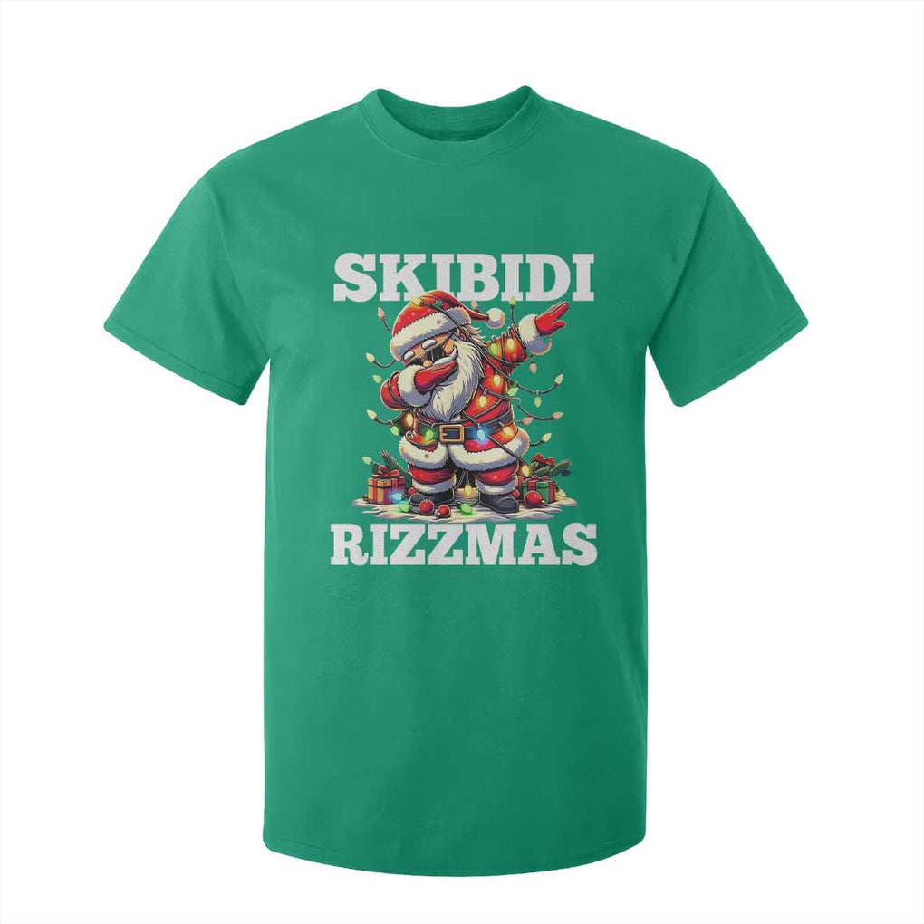 Funny Dabbing Santa Rizz Christmas T Shirt For Kid Skibidi Rizzmas Xmas Lights TS02 Irish Green Print Your Wear