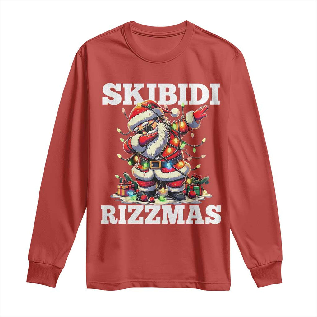 Funny Dabbing Santa Rizz Christmas Long Sleeve Shirt Skibidi Rizzmas Xmas Lights TS02 Red Print Your Wear