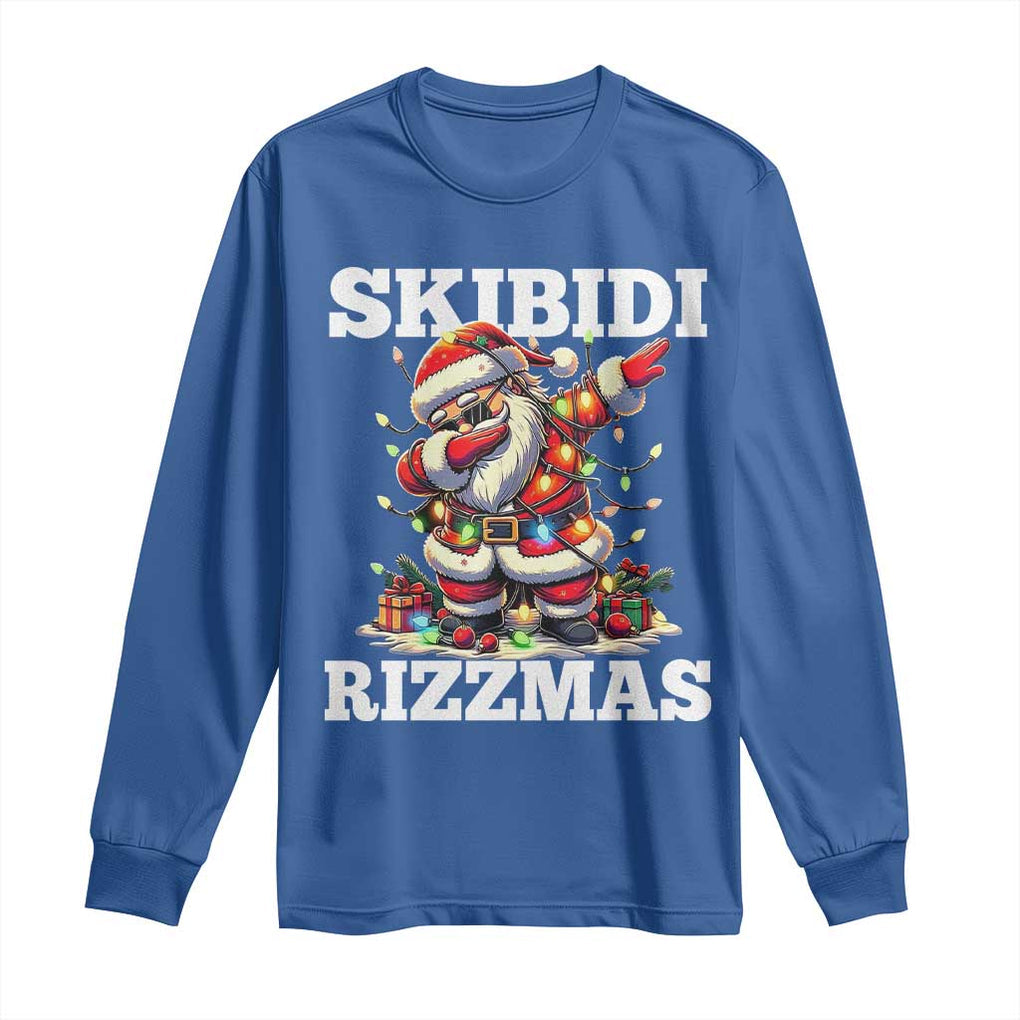 Funny Dabbing Santa Rizz Christmas Long Sleeve Shirt Skibidi Rizzmas Xmas Lights TS02 Royal Blue Print Your Wear