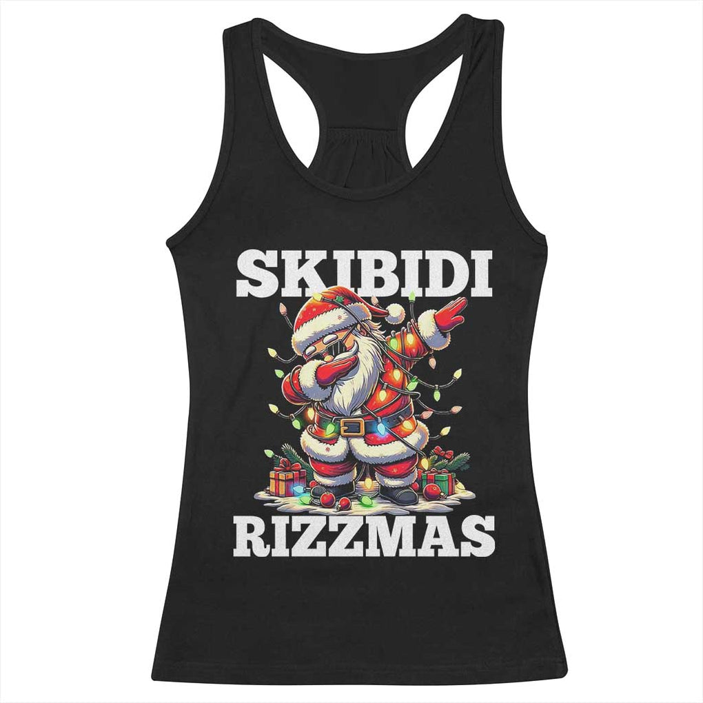 Funny Dabbing Santa Rizz Christmas Racerback Tank Top Skibidi Rizzmas Xmas Lights TS02 Black Print Your Wear