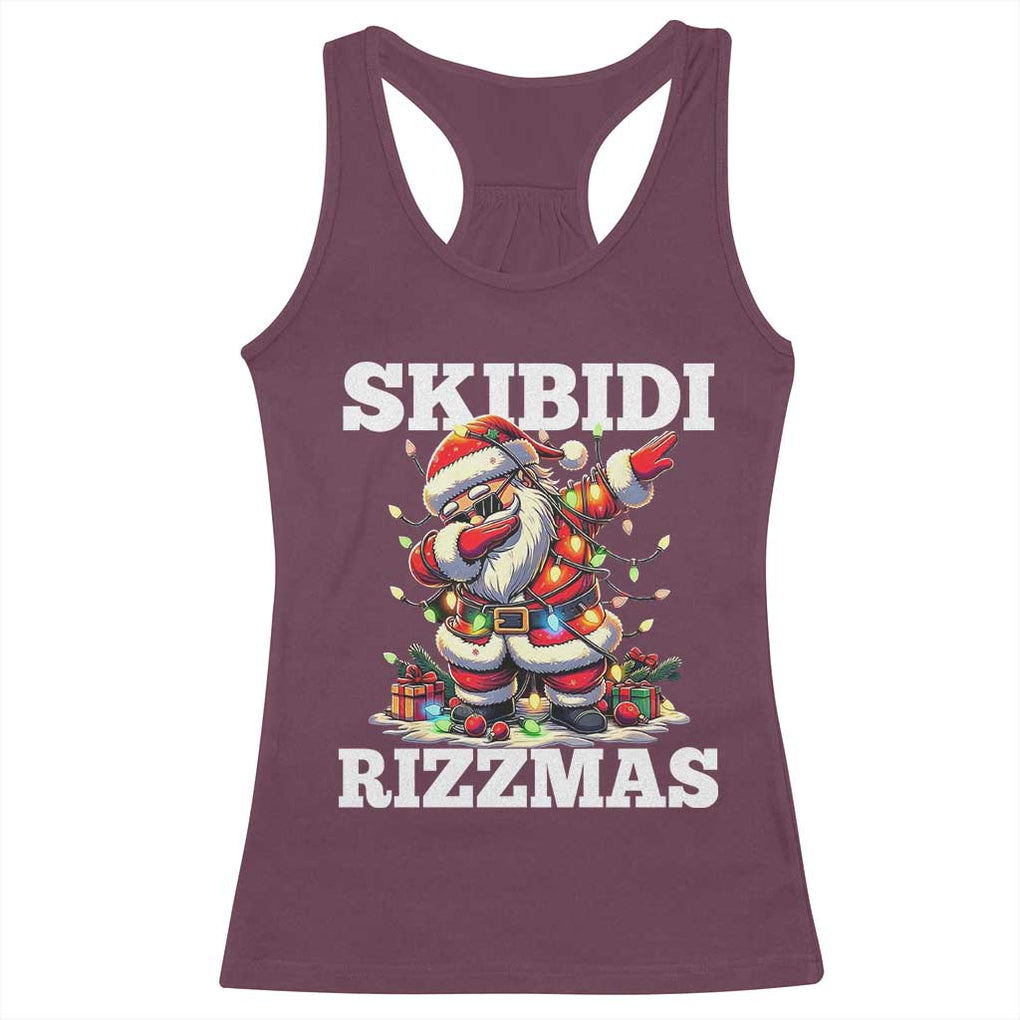 Funny Dabbing Santa Rizz Christmas Racerback Tank Top Skibidi Rizzmas Xmas Lights TS02 Maroon Print Your Wear