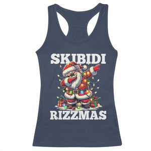 Funny Dabbing Santa Rizz Christmas Racerback Tank Top Skibidi Rizzmas Xmas Lights TS02 Navy Print Your Wear