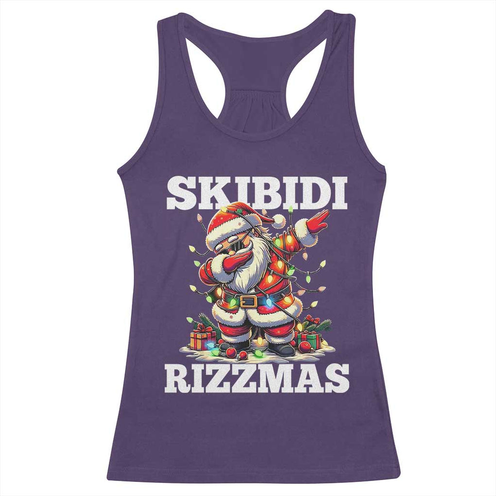 Funny Dabbing Santa Rizz Christmas Racerback Tank Top Skibidi Rizzmas Xmas Lights TS02 Purple Print Your Wear