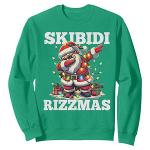 Funny Dabbing Santa Rizz Christmas Sweatshirt Skibidi Rizzmas Xmas Lights TS02 Irish Green Print Your Wear