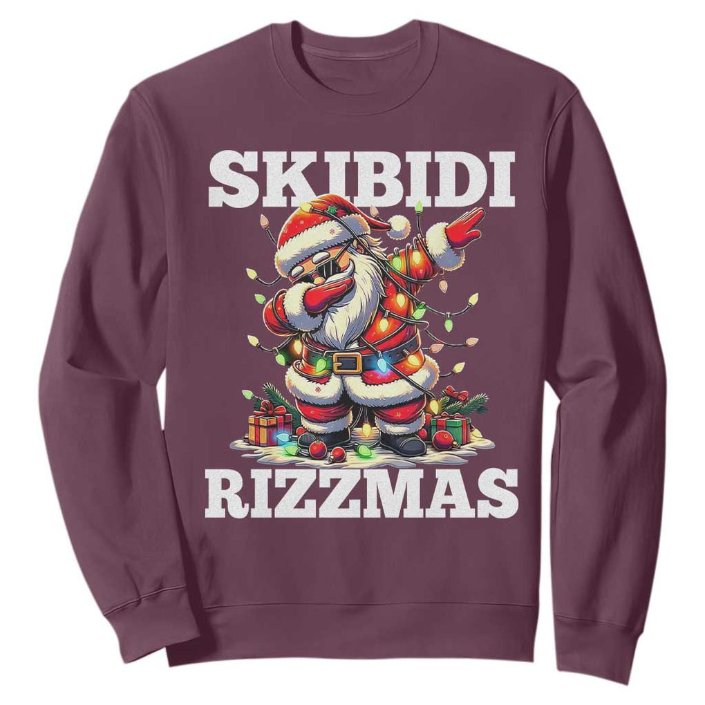 Funny Dabbing Santa Rizz Christmas Sweatshirt Skibidi Rizzmas Xmas Lights TS02 Maroon Print Your Wear