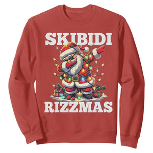 Funny Dabbing Santa Rizz Christmas Sweatshirt Skibidi Rizzmas Xmas Lights TS02 Red Print Your Wear