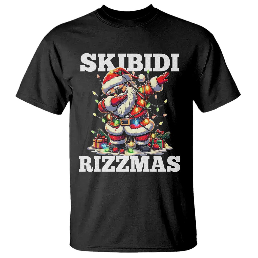 Funny Dabbing Santa Rizz Christmas T Shirt Skibidi Rizzmas Xmas Lights TS02 Black Print Your Wear