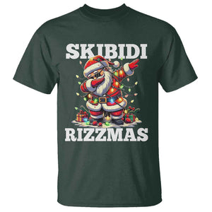 Funny Dabbing Santa Rizz Christmas T Shirt Skibidi Rizzmas Xmas Lights TS02 Dark Forest Green Print Your Wear