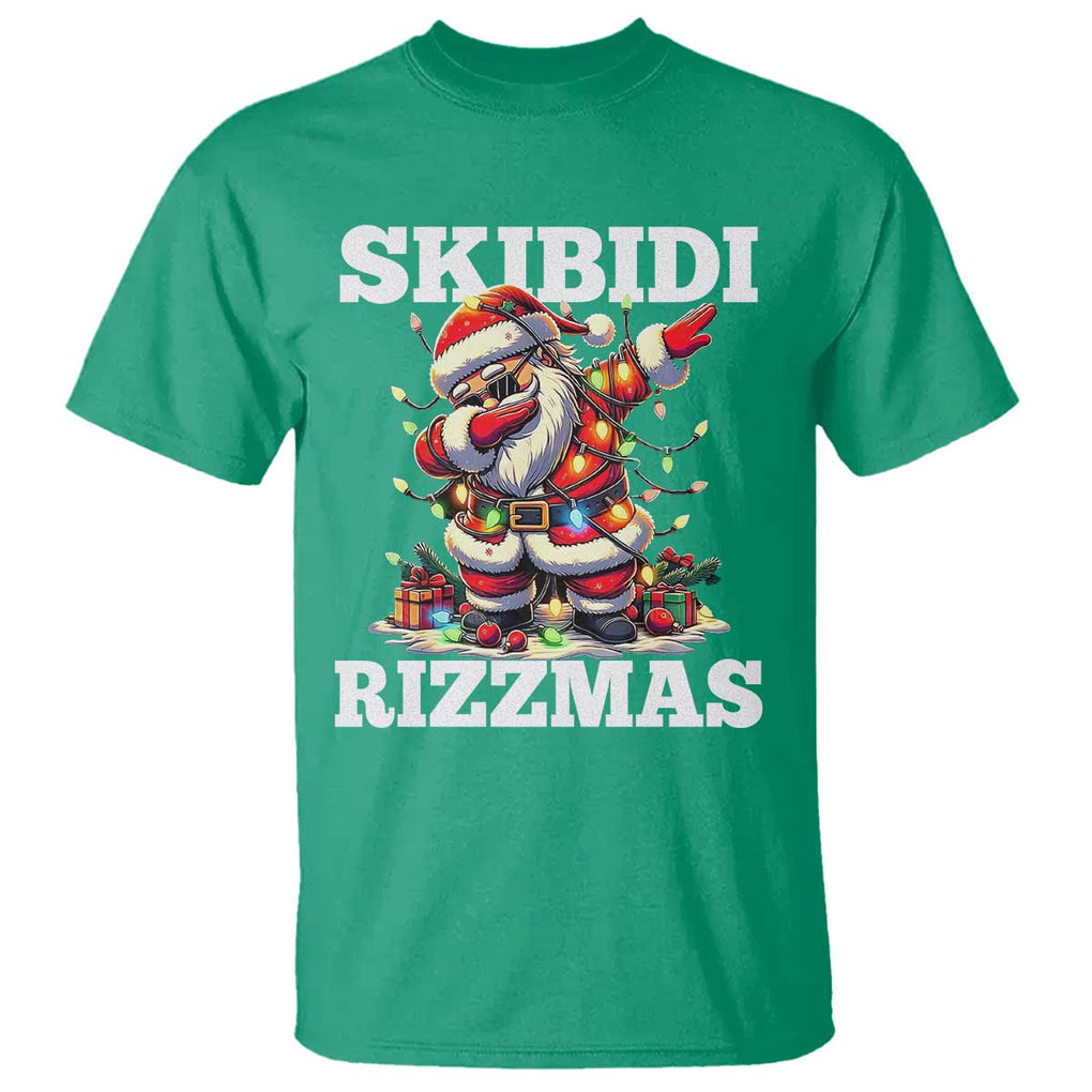 Funny Dabbing Santa Rizz Christmas T Shirt Skibidi Rizzmas Xmas Lights TS02 Irish Green Print Your Wear