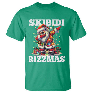 Funny Dabbing Santa Rizz Christmas T Shirt Skibidi Rizzmas Xmas Lights TS02 Irish Green Print Your Wear