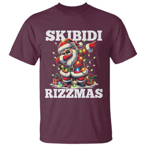Funny Dabbing Santa Rizz Christmas T Shirt Skibidi Rizzmas Xmas Lights TS02 Maroon Print Your Wear