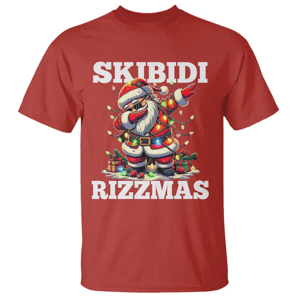 Funny Dabbing Santa Rizz Christmas T Shirt Skibidi Rizzmas Xmas Lights TS02 Red Print Your Wear