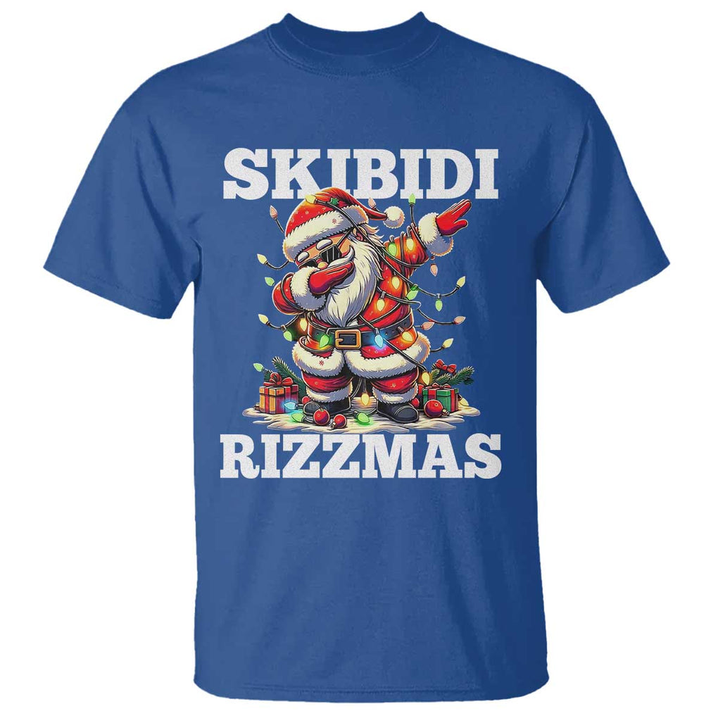 Funny Dabbing Santa Rizz Christmas T Shirt Skibidi Rizzmas Xmas Lights TS02 Royal Blue Print Your Wear