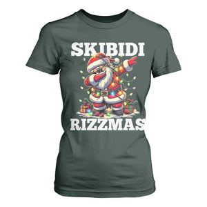 Funny Dabbing Santa Rizz Christmas T Shirt For Women Skibidi Rizzmas Xmas Lights TS02 Dark Forest Green Print Your Wear