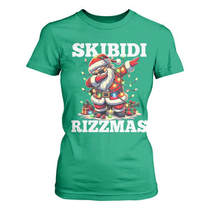 Funny Dabbing Santa Rizz Christmas T Shirt For Women Skibidi Rizzmas Xmas Lights TS02 Irish Green Print Your Wear