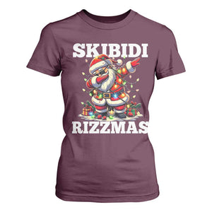 Funny Dabbing Santa Rizz Christmas T Shirt For Women Skibidi Rizzmas Xmas Lights TS02 Maroon Print Your Wear
