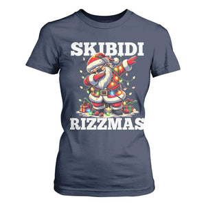 Funny Dabbing Santa Rizz Christmas T Shirt For Women Skibidi Rizzmas Xmas Lights TS02 Navy Print Your Wear