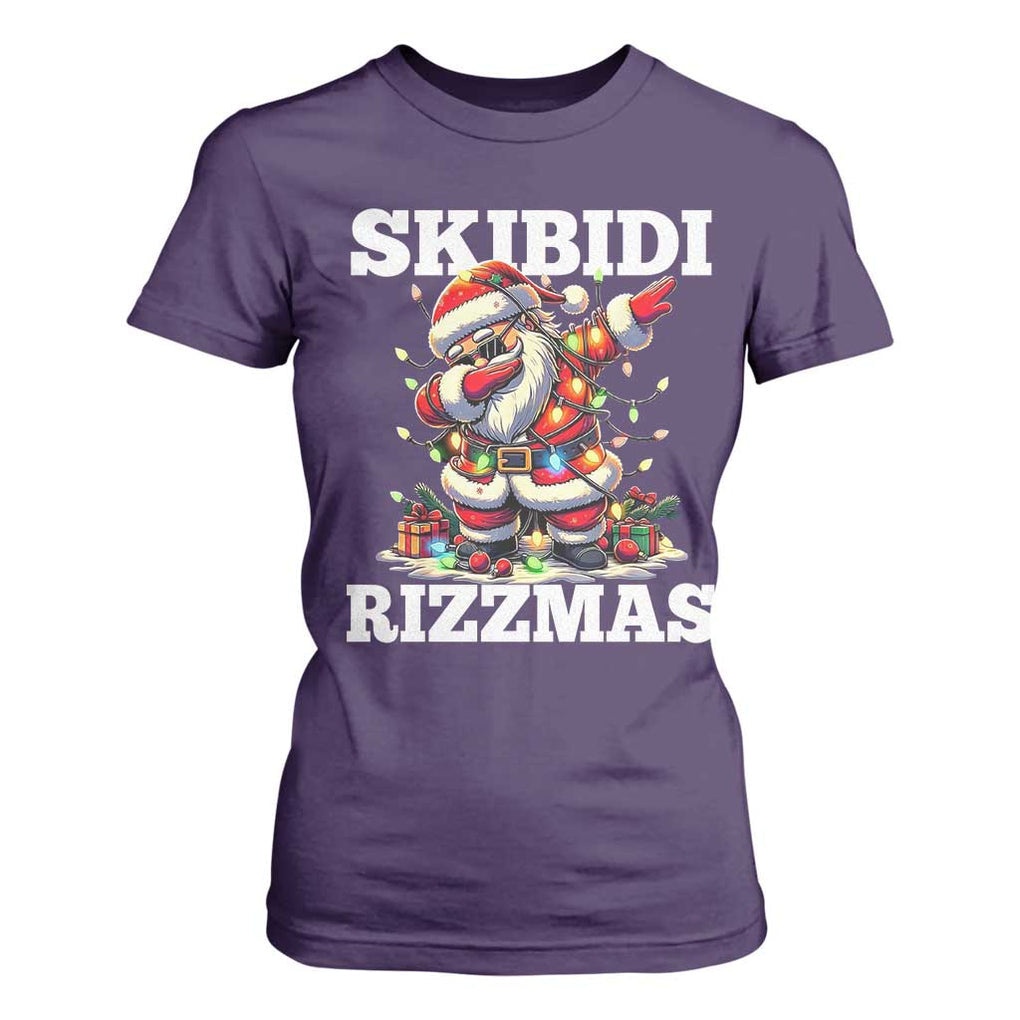 Funny Dabbing Santa Rizz Christmas T Shirt For Women Skibidi Rizzmas Xmas Lights TS02 Purple Print Your Wear