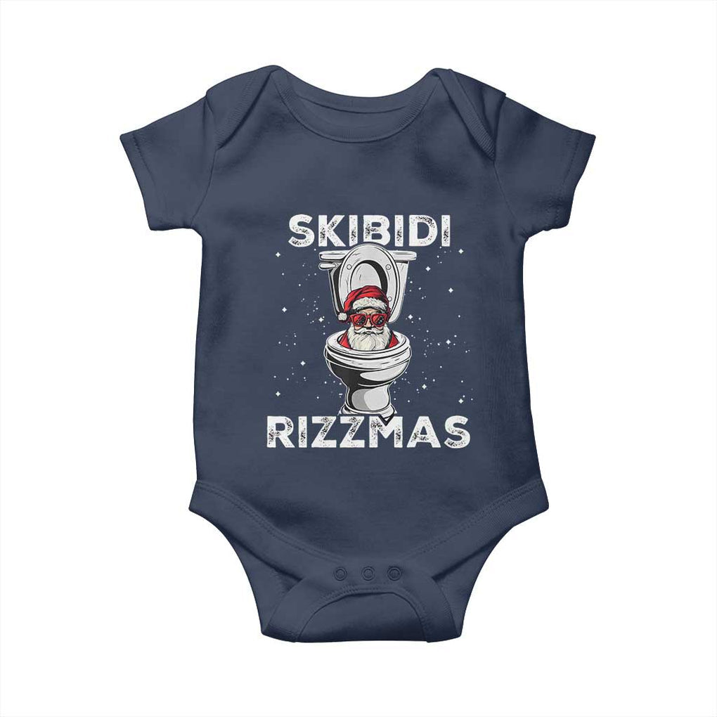 Funny Santa Rizz Christmas Baby Onesie Skibiti Toilet Rizzmas TS02 Navy Print Your Wear