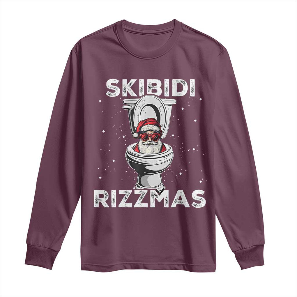 Funny Santa Rizz Christmas Long Sleeve Shirt Skibiti Toilet Rizzmas TS02 Maroon Print Your Wear