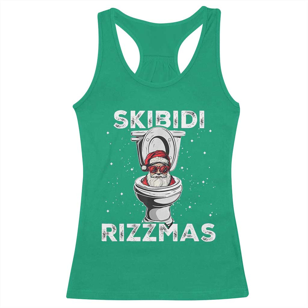 Funny Santa Rizz Christmas Racerback Tank Top Skibiti Toilet Rizzmas TS02 Irish Green Print Your Wear