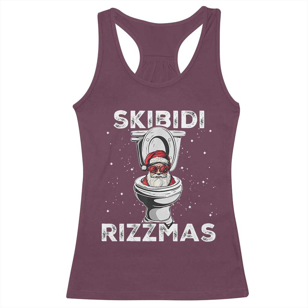 Funny Santa Rizz Christmas Racerback Tank Top Skibiti Toilet Rizzmas TS02 Maroon Print Your Wear