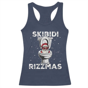 Funny Santa Rizz Christmas Racerback Tank Top Skibiti Toilet Rizzmas TS02 Navy Print Your Wear