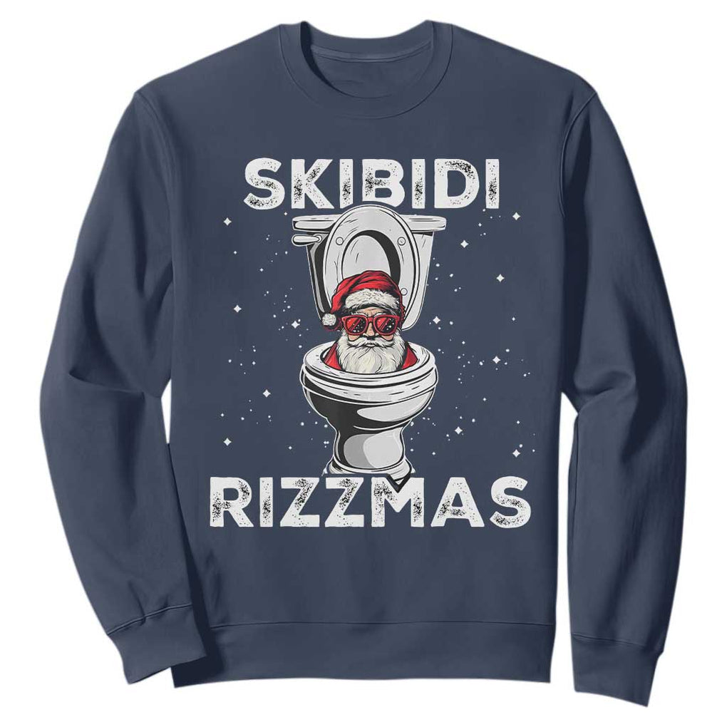 Funny Santa Rizz Christmas Sweatshirt Skibiti Toilet Rizzmas TS02 Navy Print Your Wear
