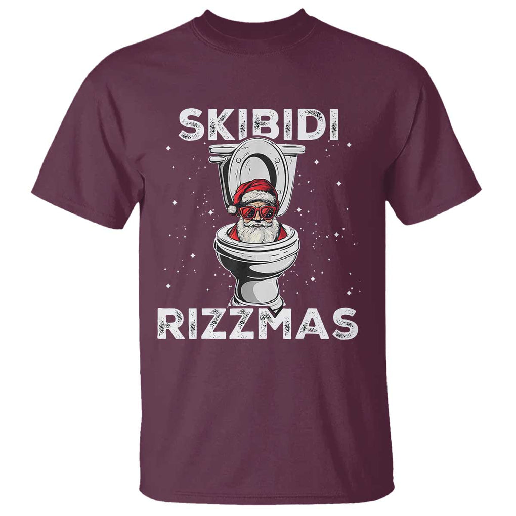Funny Santa Rizz Christmas T Shirt Skibiti Toilet Rizzmas TS02 Maroon Print Your Wear